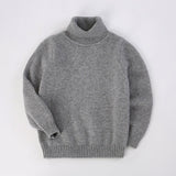 Kids Turtleneck Cashmere Sweater Long Sleeve Cashmere Pullover Ribbing Hem Grey 90