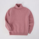 Kids Turtleneck Cashmere Sweater Long Sleeve Cashmere Pullover Ribbing Hem Pink 90