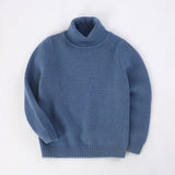 Kids Turtleneck Cashmere Sweater Long Sleeve Cashmere Pullover Ribbing Hem Blue 90
