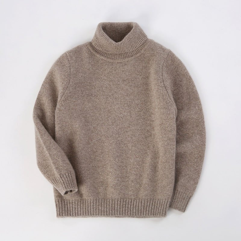 Kids Turtleneck Cashmere Sweater Long Sleeve Cashmere Pullover Ribbing Hem Taupe 90