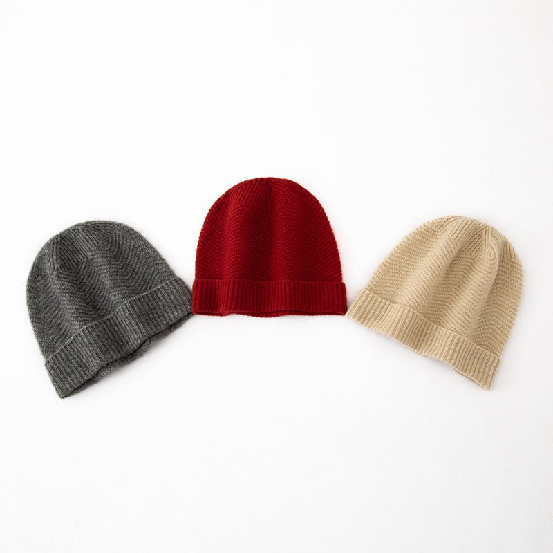 Lightweight Cashmere Winter Hat with Ribbed Edge Cashmere Knit Beanie
