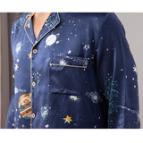 Long Galaxy Print Men Silk Pajama Set Luxury Silk Nightwear