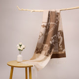 Long Pure Cashmere Fringed Scarf With Intricate Pattern Cashmere Warps