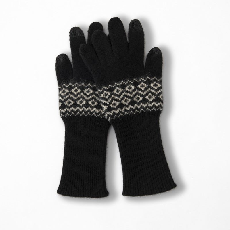 Cashmere Fair Isle Knit Gloves With Touchscreen Tips Magic Gloves Black M