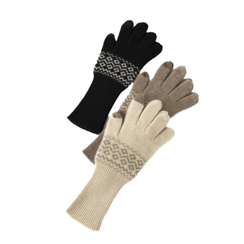 Cashmere Fair Isle Knit Gloves With Touchscreen Tips Magic Gloves Black M