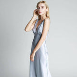 Long Silk Nightgown For Women Wide Strap V Neck Silk Nightdress