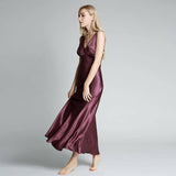 Long Silk Nightgown For Women Wide Strap V Neck Silk Nightdress