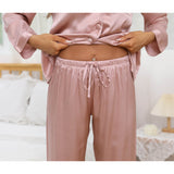 Womens Long Silk Pajamas Set Classic Luxury Silk Sleepwear