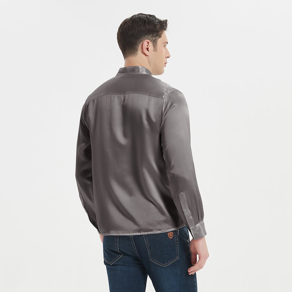 Luxury Silk Henley Shirts For Men Pure Silk Stand Collar Top