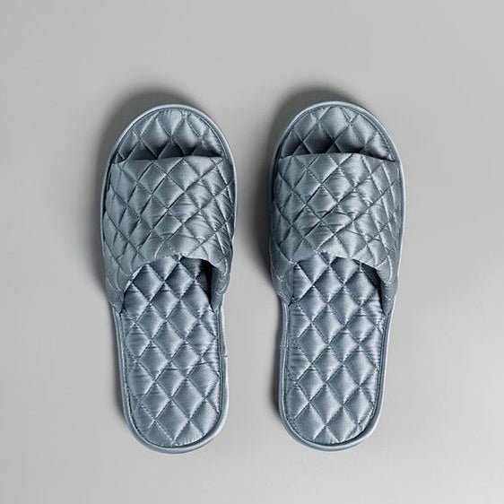 Luxury Silk Slippers For Women Soft home Slippers Travel Slippers Haze Blue M