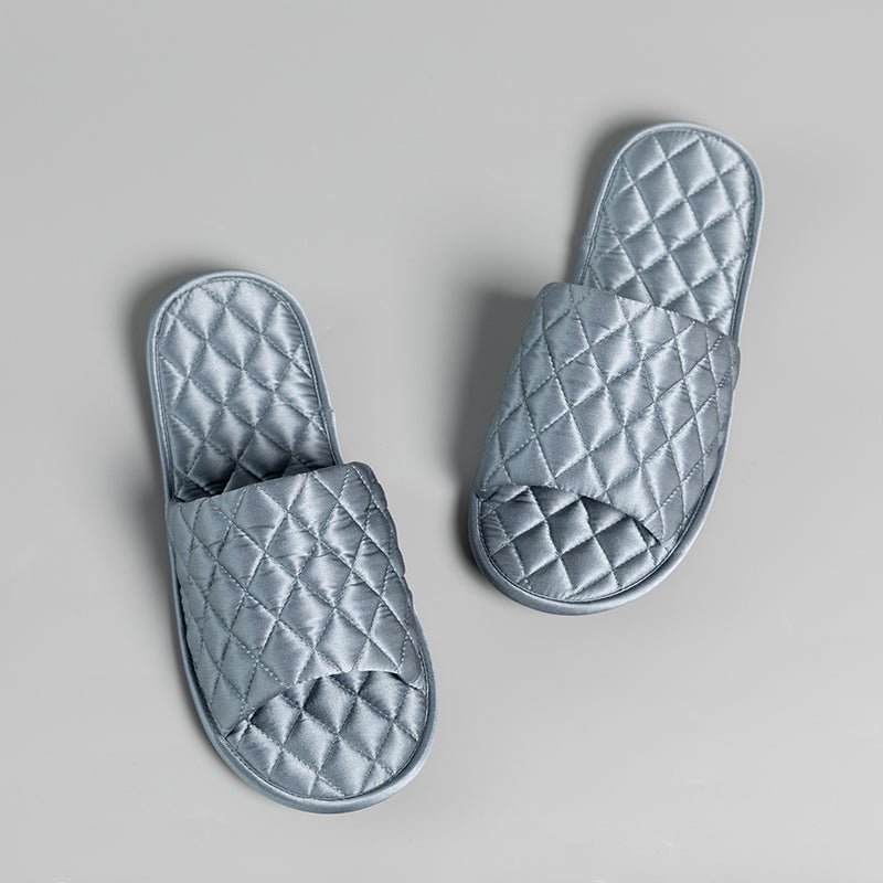 Luxury Silk Slippers For Women Soft home Slippers Travel Slippers Haze Blue M