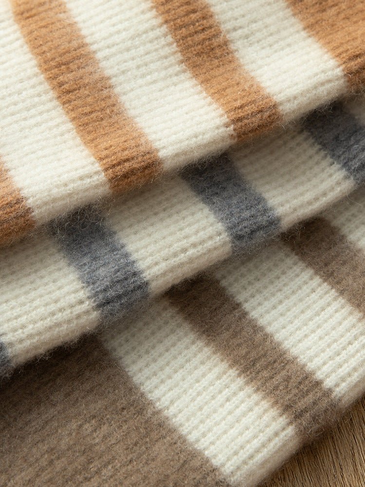 Mens Striped Sleeve Cashmere Sweater Crew Neck Long Sleeve Ribbed Hem Pullover