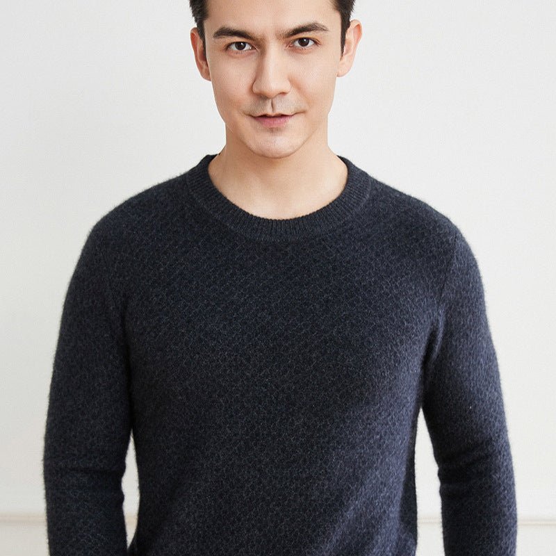 Mens Textured Crew Neck Cashmere Sweater Long Sleeve Soft Knit Cashmere Pullover