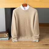 Mens Crew Neck Cashmere Sweater Long Sleeve Ribbed Hem Soft Knit Coat