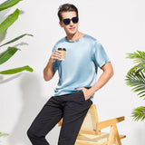 Mens Crew Neck Silk T Shirt Short Sleeve Silk Round Collar Tee