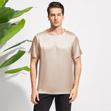 Mens Crew Neck Silk T Shirt Short Sleeve Silk Round Collar Tee