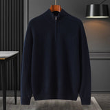 Mens Half - Zip Mock Neck Pure Cashmere Sweater Ribbed Collar Cashmere Pullover