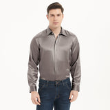 Mens Long Sleeves Silk Shirt Hidden Placket Silk Dress Shirts