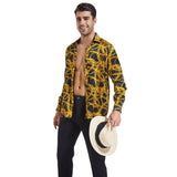Men's Gold Chains Print Button Down Long Sleeve Silk Shirt
