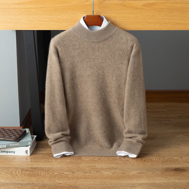 Mens Mock Neck Cashmere Sweater Warm Long Sleeve Solid Sweatershirt