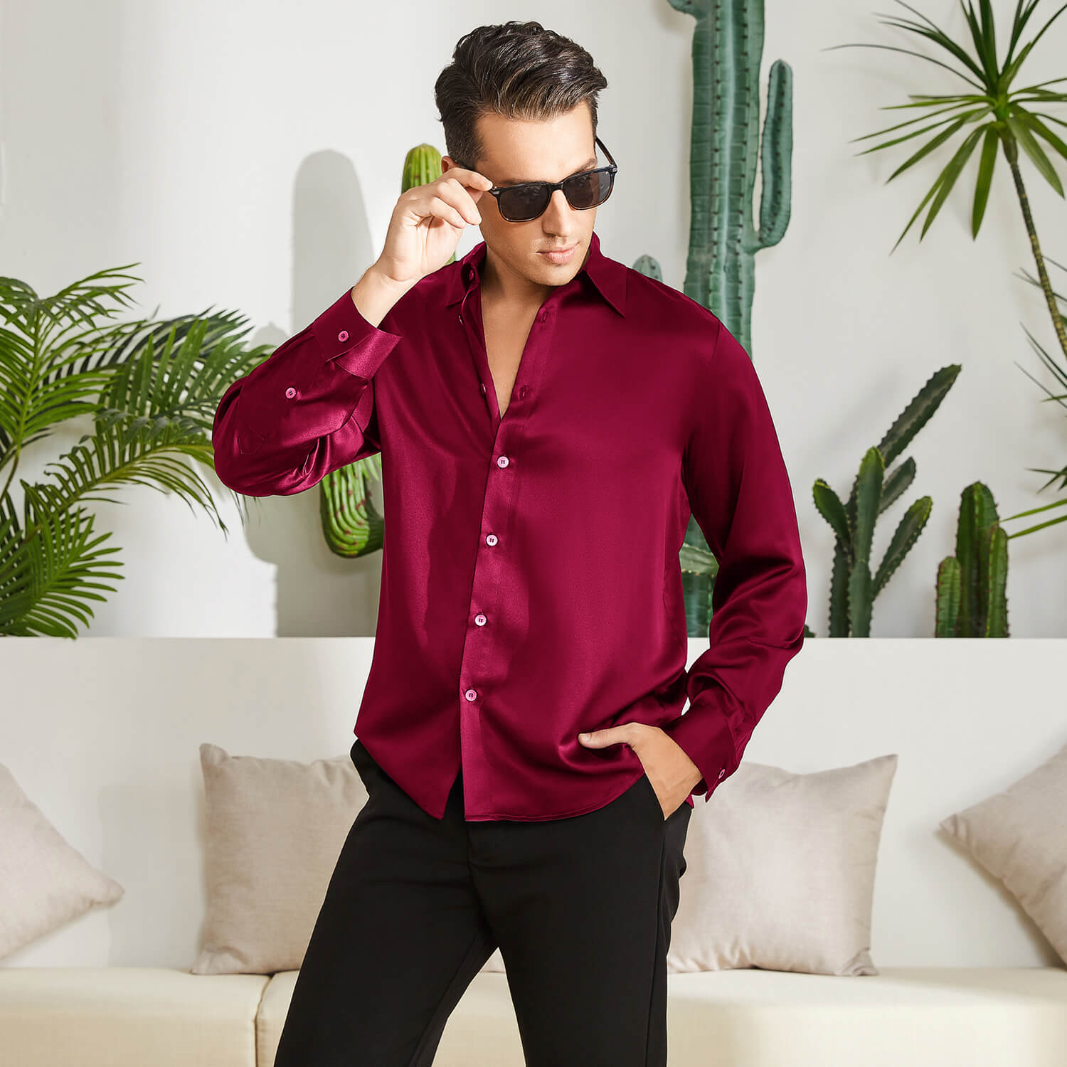 Men's Silk Button - Down Shirt Silk Casual Silk Dress Shirts