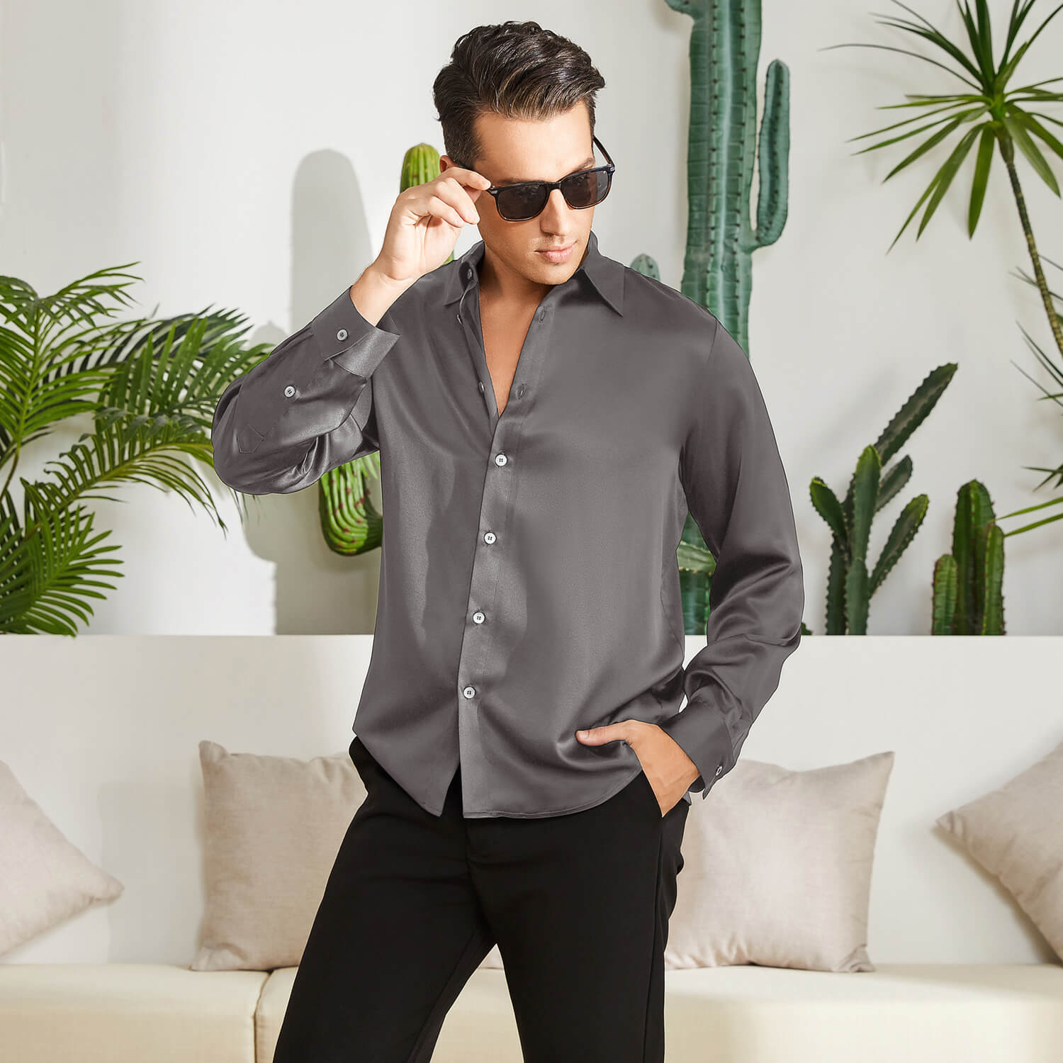 Men's Silk Button - Down Shirt Silk Casual Silk Dress Shirts