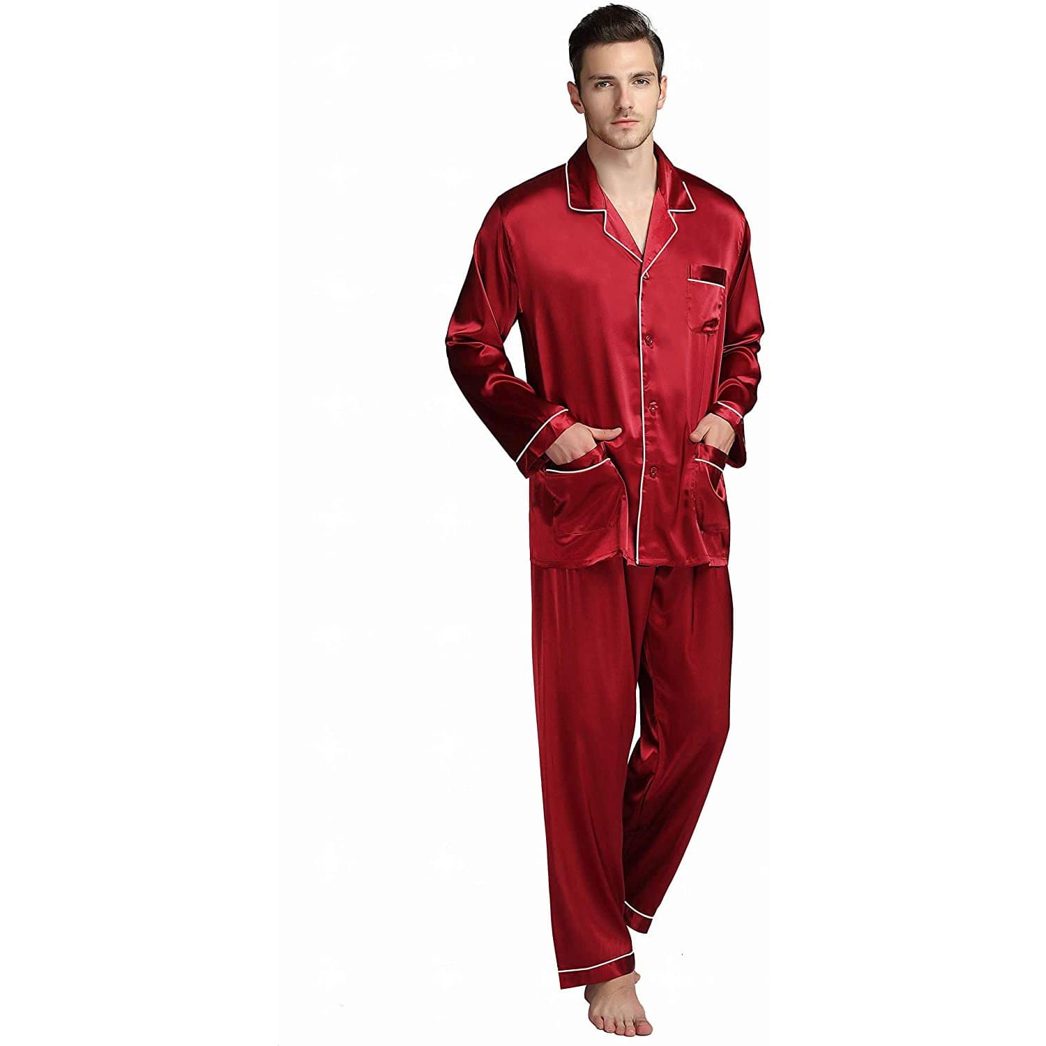 Men's Silk Pajama Set With Pockets Silk Button - Down Pajamas