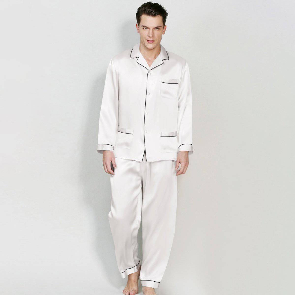 Men's Silk Pajama Set With Pockets Silk Button - Down Pajamas