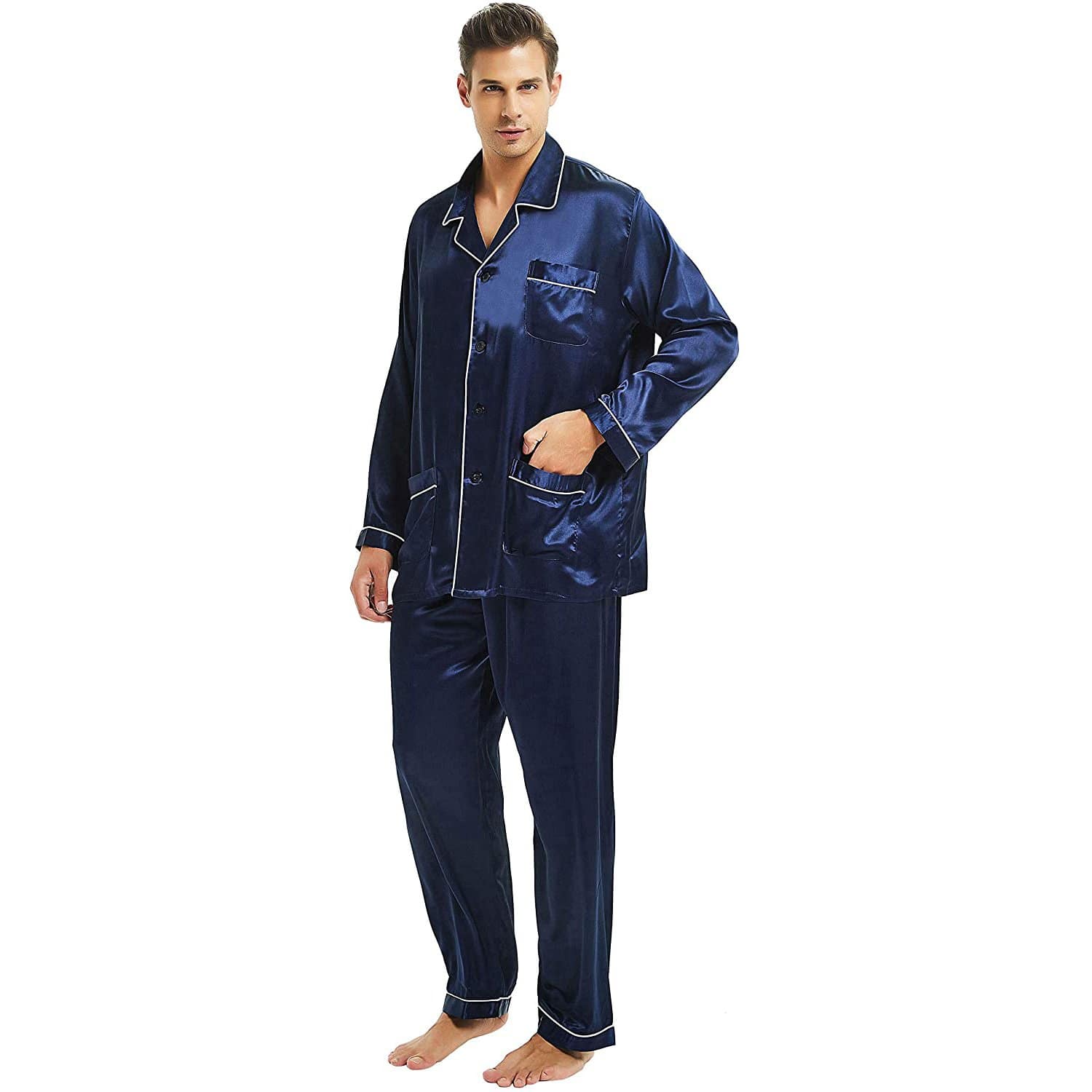 Men's Silk Pajama Set With Pockets Silk Button - Down Pajamas