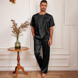 Men's Silk Pajamas Set Short Sleeve Henley Neck Silk Sleepwear