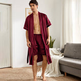 Men's Silk Robe Set Two Pieces Silk Kimono Robe With Shorts