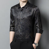 Mens Silk Shirts Long Sleeve Silk Baroque Pattern Dress Shirt