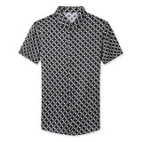 Mens Silk Shirts Short Sleeve Geometric Grid Print Silk Dress Shirt