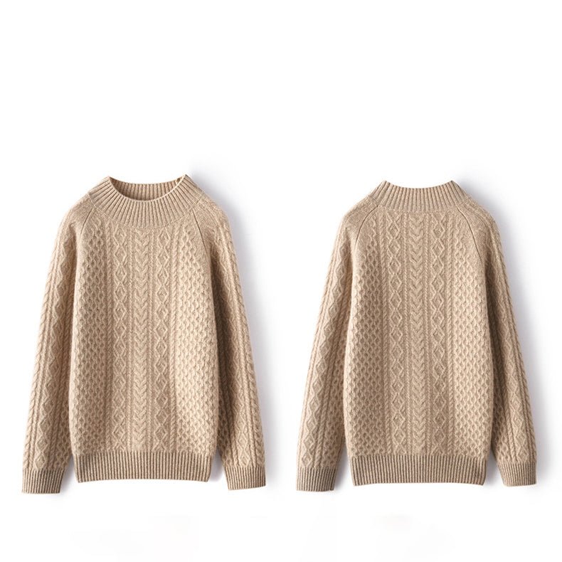 Long Sleeves Cable - knit Mock Neck Cashmere Sweater For Women