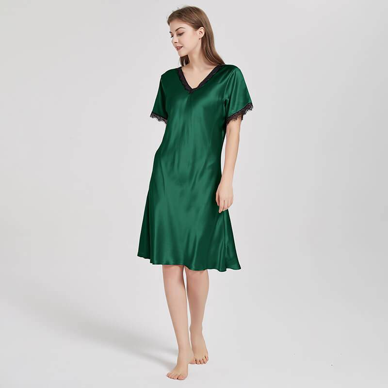 Mulberry Silk Chemise Women's V Neck Silk Lace Nightdress