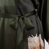 Women Ombre Floral Print Silk Kimono Robe Long 100% Mulberry Silk Robe