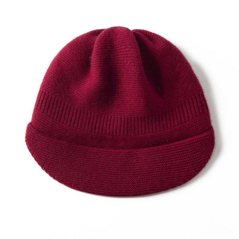 Pure Cashmere Knit Visor Cap Cashmere Beanie with Brim Cashmere Knit Hat