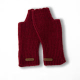 Ribbed Cashmere Fingerless Gloves Scalloped Edge Cashmere Mitts Claret M
