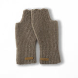 Ribbed Cashmere Fingerless Gloves Scalloped Edge Cashmere Mitts Camel M
