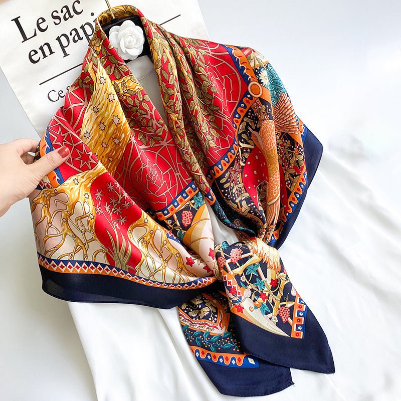Pure Long Silk Scarf For Women Floral Print Square Silk Scarves