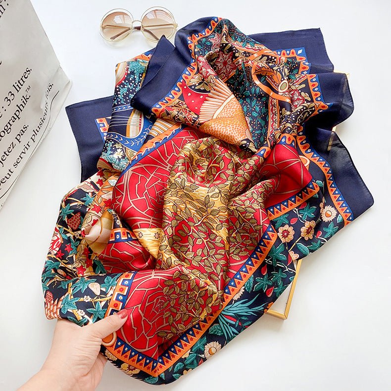 Pure Long Silk Scarf For Women Floral Print Square Silk Scarves