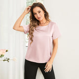 Pure Silk Blouses Short Sleeves Mulberry Silk Round Neck Shirt