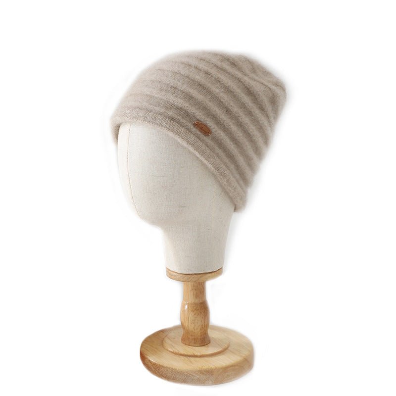 Rib Textured Pure Cashmere Beanie Unisex Thick Cashmere Knit Hat