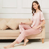 Henley Neckline Silk Pajamas 100% Silk Sleepwear Set