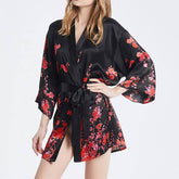 Short Blossom Print Silk Kimono For Women Cherry Blossom Silk Kimono