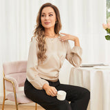 Women Silk Blouses Dressy Long Sleeve Pleated Silk Wrap Tops