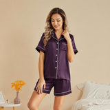 Silk Short Pyjamas For Women's Best Short Silk Pajama Set Purple XS