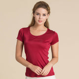 Silk Short Sleeve Women's T-shirt Silk Knitted Bottoming Shirt Top Claret S