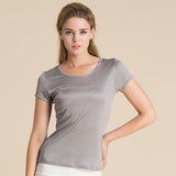 Silk Short Sleeve Women's T-shirt Silk Knitted Bottoming Shirt Top Blue S