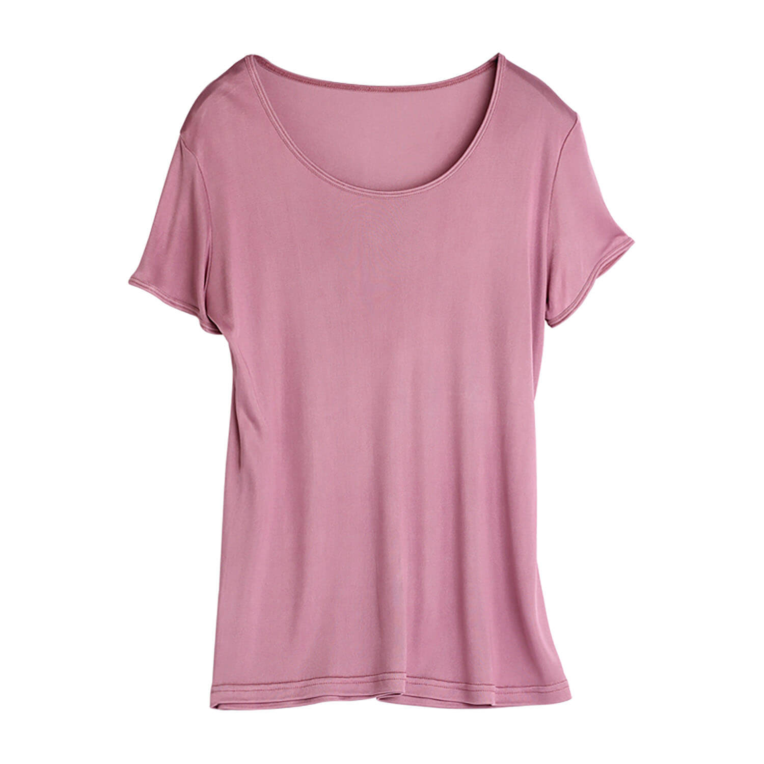 Silk Short Sleeve Women's T-shirt Silk Knitted Bottoming Shirt Top Rosy pink S